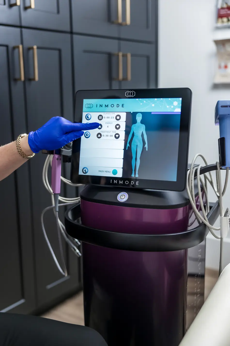 An InMode EmpowerRF console being set for a treatment