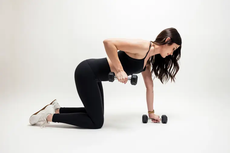 A patient training with dumbbells